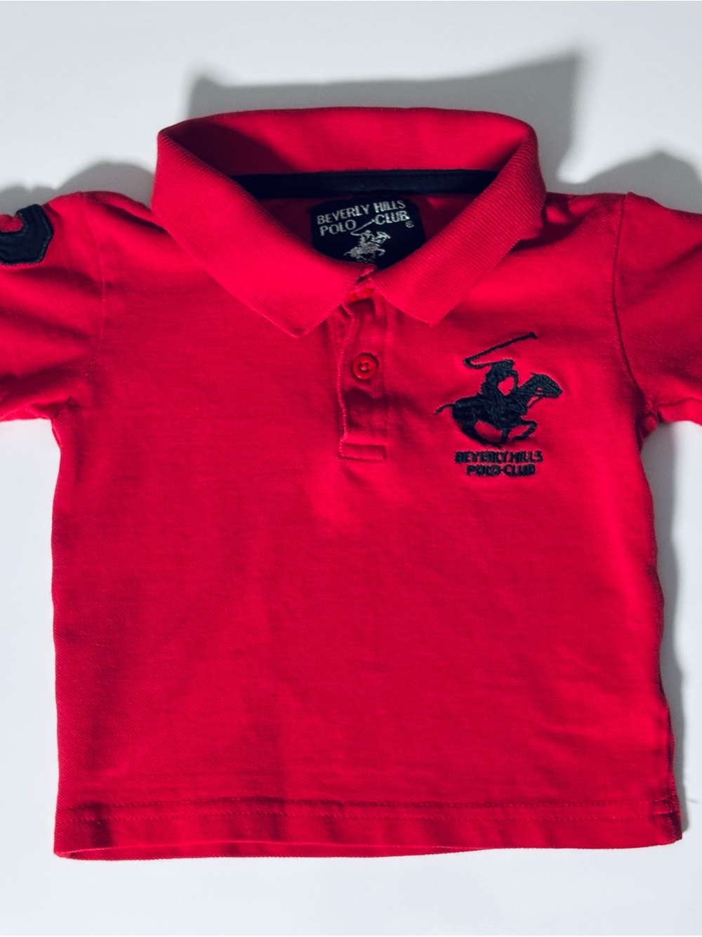 Beverly Hills Polo Club Toddler Boys Red Polo Shirt Embroidered 3 Black 12M